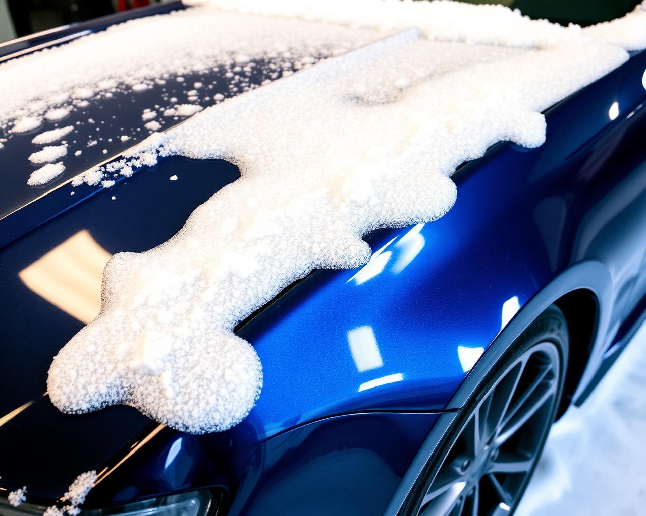 Foam wash applied to a vehicle